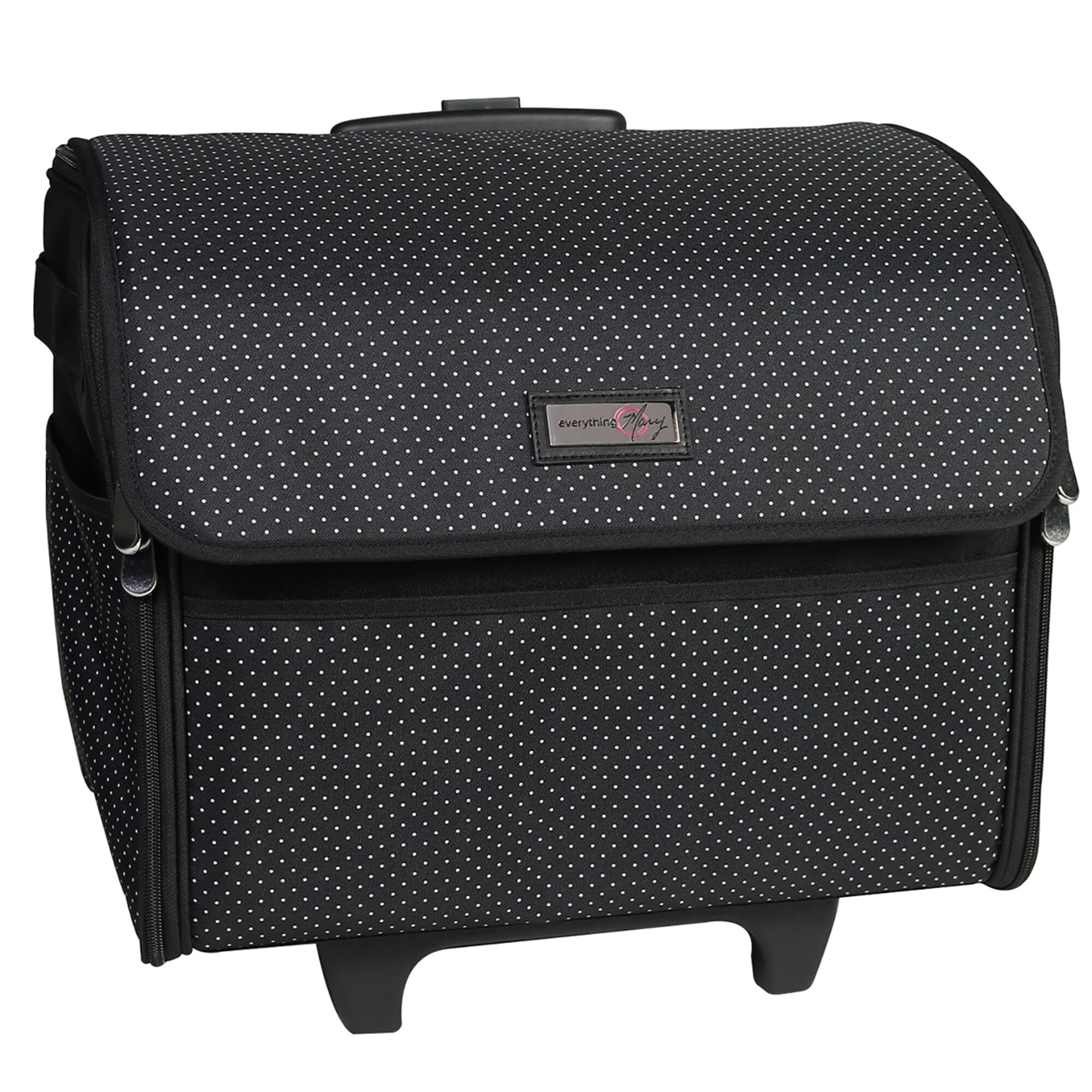 Everything Mary Collapsible Black Pin Dot Rolling Sewing Machine Tote